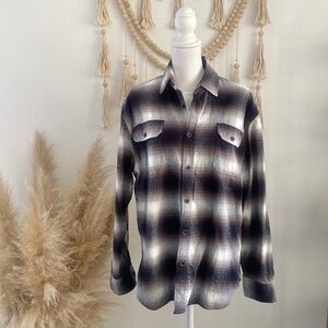 Jachs mens flannel shirt plaid button down white blue brown grey size large